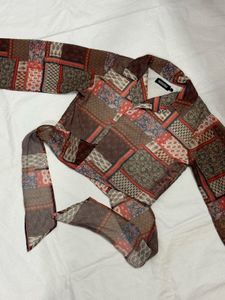 Patchwork Print Wrap Shirt
