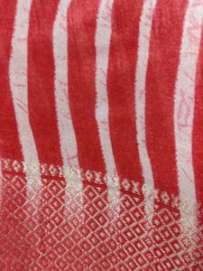 Red &amp; White Striped Saree with Border