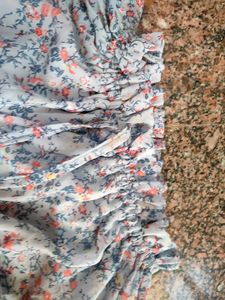 Beautiful jeans top /Floral Chiffon Ruffle Neck