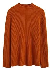 Rust Ribbed Knit Mock Neck Top