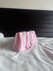 Handmade Pink Crochet Shoulder Bag / Tote Ba