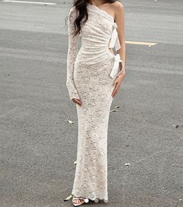 One Shoulder Lace Maxi Dress