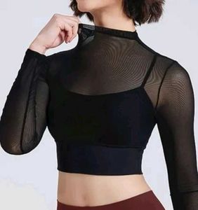 padded Sheer Black Long Sleeve Crop Top