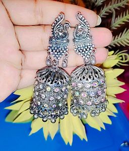 Silver Oxidised Peacock Jhumka EarringsEarrings Co