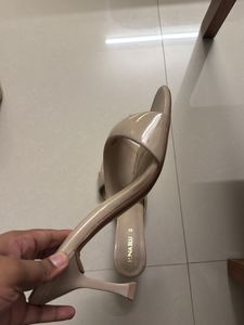 Luna Blu Nude Puff Strap Stiletto Heel Mules