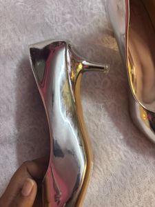 Shiny Silver Pointed Toe Heels