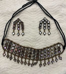 Ethnic Mirror Work Choker &amp; Earring Set