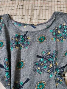 Grey Kurta with Tree Print