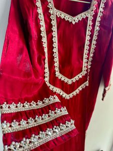 Bridal maroon japan silk Embroidery suit pant set