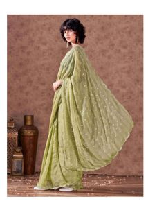 Elegant Light Green Mirror Work Saree