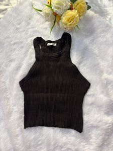 Ribbed Black Crop Tank Top