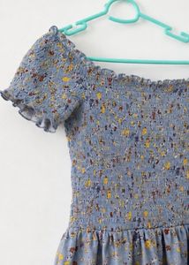 Blue Floral Smocked Peplum Top
