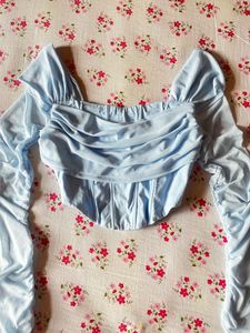 Light Blue Ruched Corset Top