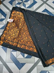 Elegant Black Saree with copper zariFloral Border