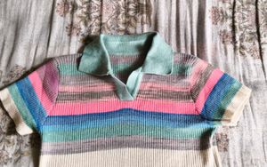 Striped Knit Polo Top