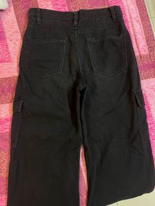 Black Wide Leg Cargo Jeans