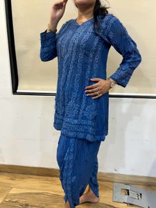 UNIQUE Chikankari Blue Short Anarkali Co-ord Set