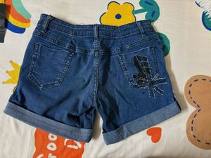 Blue Denim Shorts with Sparkle Detail