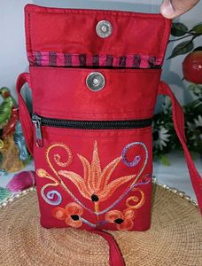 Red Embroidered Small Sling Bag