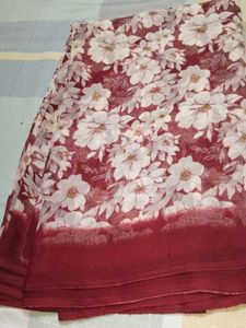 Maroon Floral Print Saree
