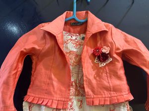 Enfance Printed Dress With Shrug Size 4-5 Y