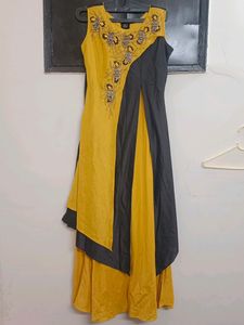 Yellow &amp; Grey Embroidered Maxi Dress