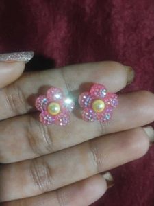cute pink flower studs