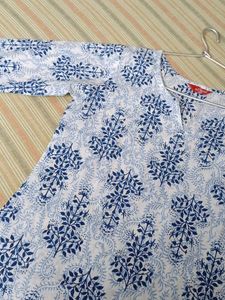 Blue &amp; White Block Print Kurta