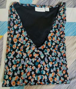 Vila Brand, Printed V-neck Top, 100% Polyester