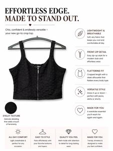 Chic Black Eyelet Zip Front Crop Top
