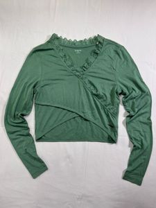 Green Lace Crop Top