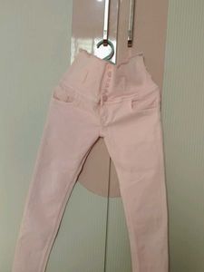 Pink High-Waisted Denim Jeans