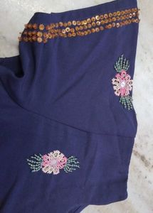 Embroidered Navy Blue Kurta