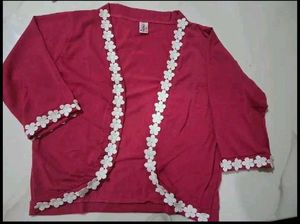 Stylish Pink Shrug with Floral Trim