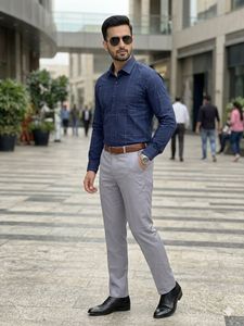 Men's Blue Checkered Shirt Pant Set