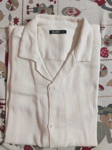 Zudio Men's White Waffle Knit  Resort Shirt