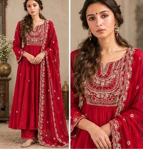 Red Embroidered Kurta Set with Dupatta