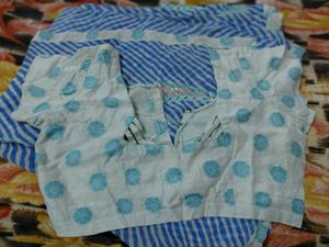 Blue &amp; White Striped Saree