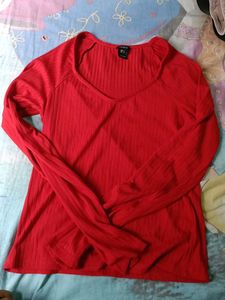 V-Neck Ribbed Long Sleeve Top