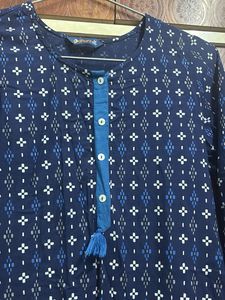 Blue Printed Cotton Kurta set with pants