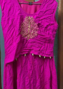 Bright Pink Sleeveless long Kurta Dress