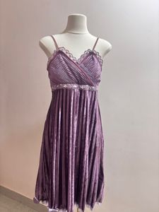Aubergine Velvet Pleated Dress