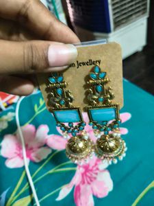 Boho Turquoise Jhumka Earrings