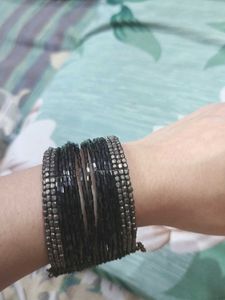 Black Beaded Cuff Bracelet