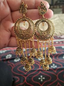 Antique Gold Peacock Jhumka Earrings