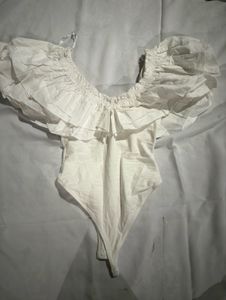 White Ruffle Bodysuit Top