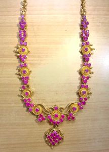 Gold-Tone Necklace with Pink Stones