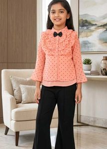 Chic Girls Peach Polka Dot Top & Pants Set