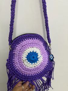 Handmade Crocheted Evil Eye Round Bag per peice on