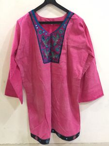 Embroidered Pink Long Sleeves Kurta For Women